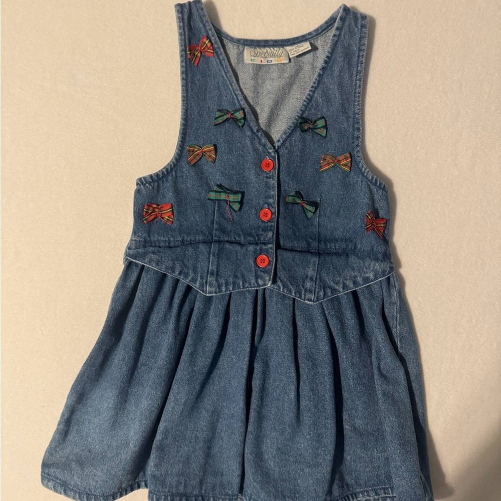 Vintage Specialty Kids Denim Dress with Vibrant Bow Details